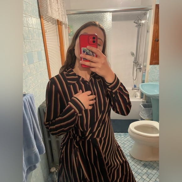 Striped Button Down Collared Dress - Picture 2 of 6